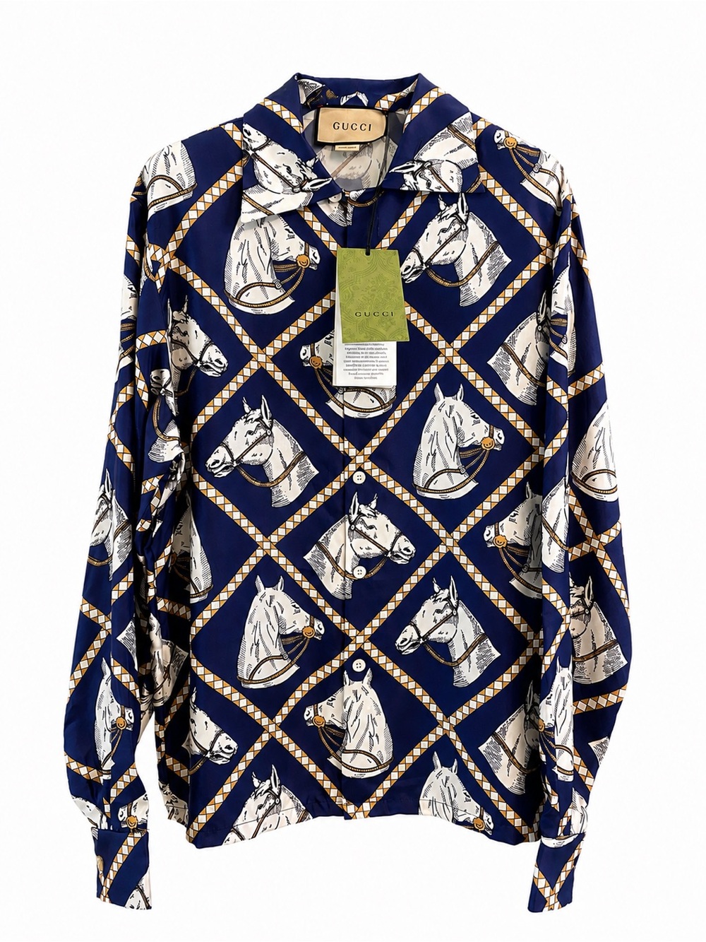 Gucci Blue Equestrian Print Button-Down Shirt